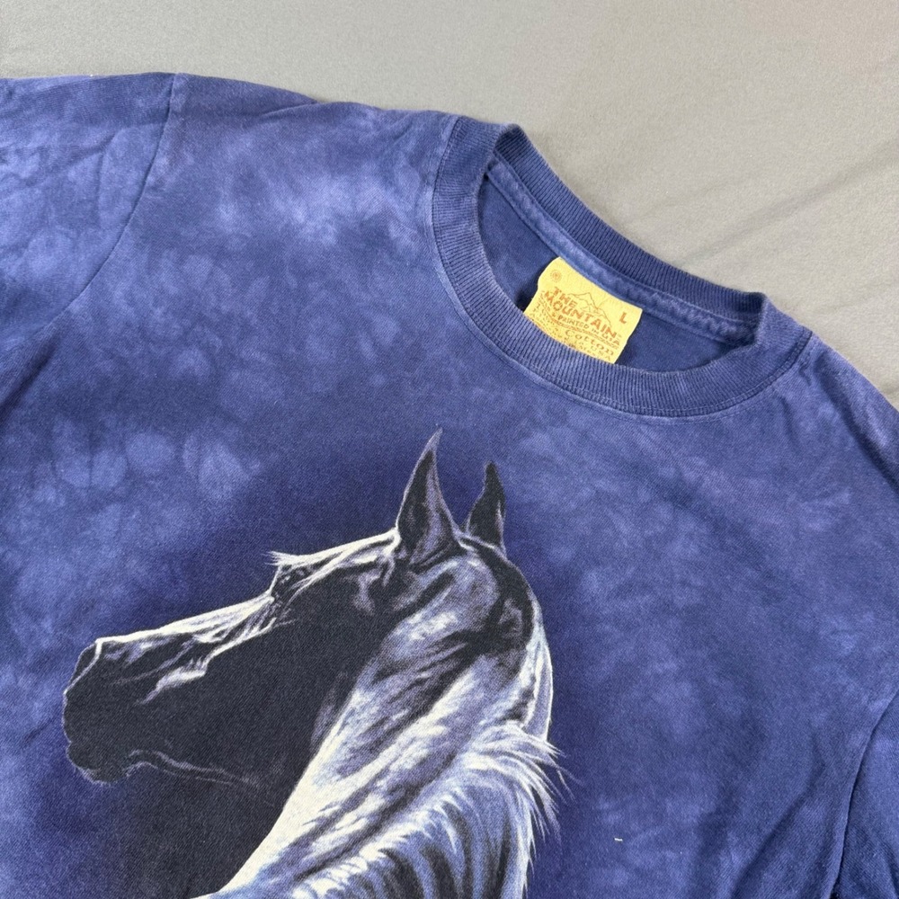 The Mountain Kids Blue Tie Dye Horse Graphic T-Shirt Cotton Size L